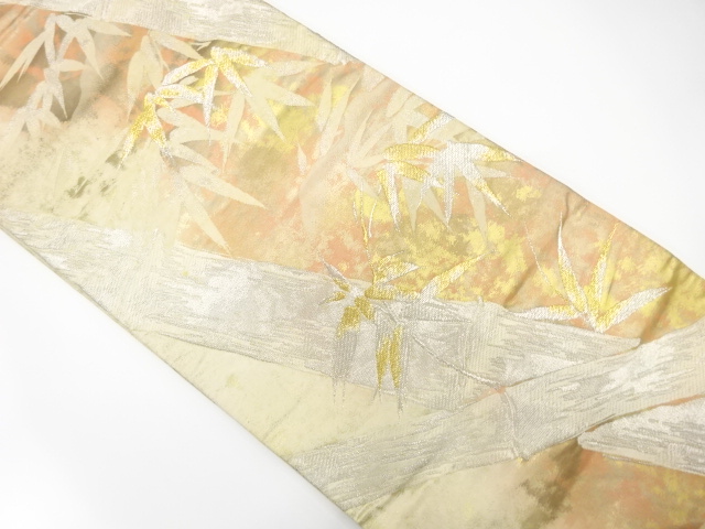 JAPANESE KIMONO / ANTIQUE FUKURO OBI / SILK / WOVEN BAMBOO GRASS